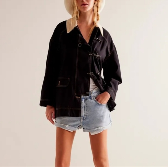 Free People We The Free Denim Barn Coat Black - Picture 4 of 14